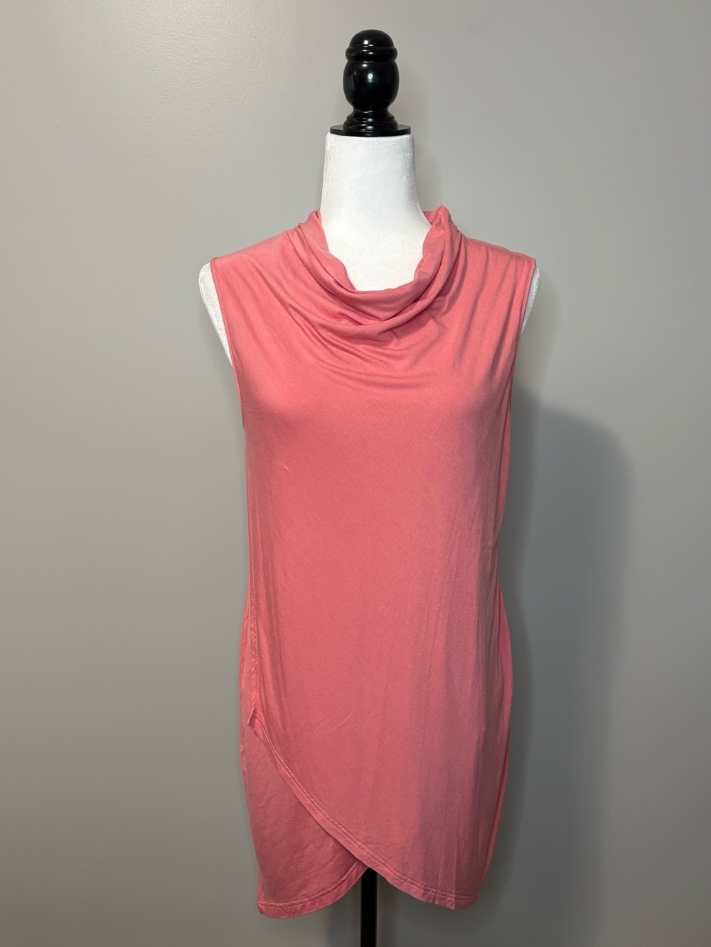209 wst 38 New York Cowl Neck Sleeveless Silk Tunic Top Coral Pink